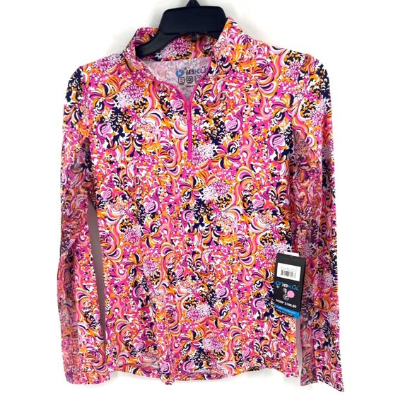 IBKUL Womens Long Sleeve Zip Mock Neck Marissa Hot Pink Paisly Size Small NWT - Picture 1 of 5